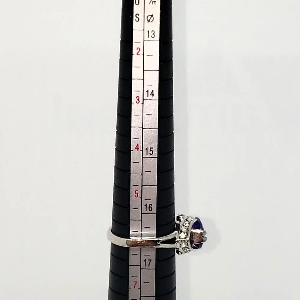 Simulated Amethyst & Rhinestone Silver Tone Ring Size 6 - Picture 10 of 10